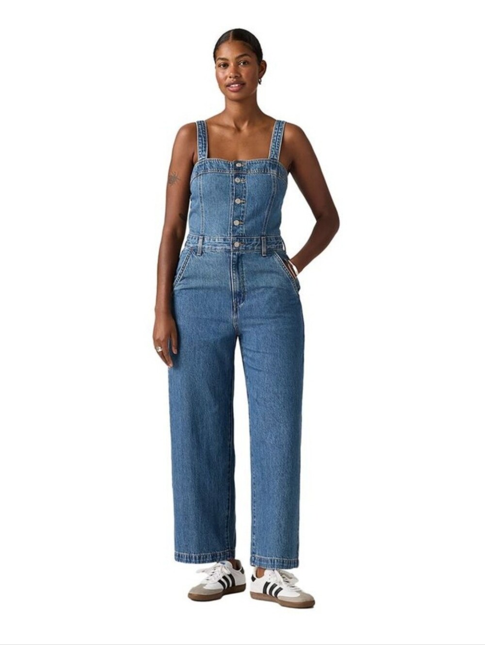 NWT Levi’s Drea Denim Jumpsuit Wide Leg Medium Wash Size Medium